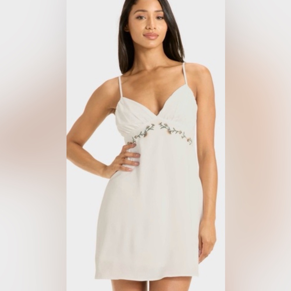 White Mini Dress with Floral Embroidery